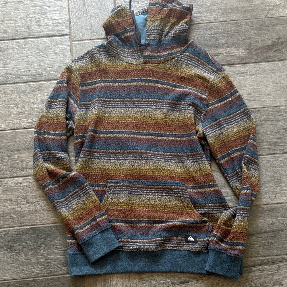 Quiksilver Teal Hooded Knit Sweater with Multicolor Accents